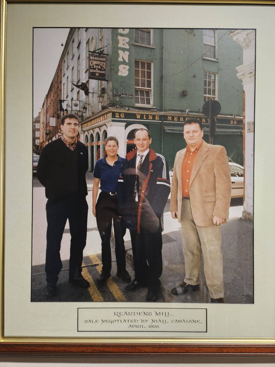 Reardens sale in April 1998 was for £2.75 million (c€3.5m) to Paul Montgomery and Margaret Kenneally, left, with estate  agent Niall Cahalane, and Kieran Gleeson. Picture Denis Scannell