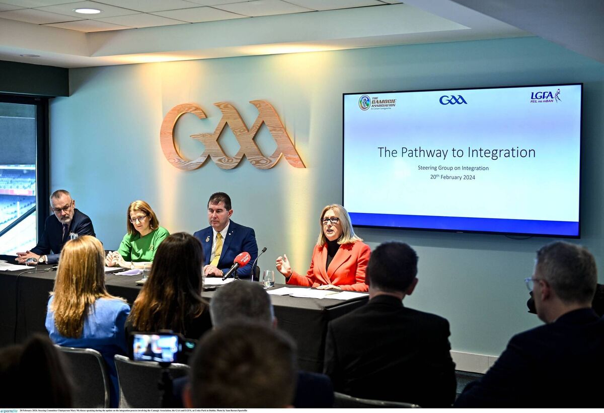 Steering Committee Chairperson Mary McAleese speaking during the update on the integration process involving the Camogie Association, the GAA and LGFA, at Croke Park in Dublin. Photo by Sam Barnes/Sportsfile Steering Committee Chairperson Mary McAleese speaking during the update on the integration process involving the Camogie Association, the GAA and LGFA, at Croke Park in Dublin. Photo by Sam Barnes/Sportsfile