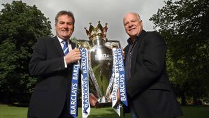 <p>HOUSEHOLD NAMES: Richard Keys and Andy Gray, then of Sky Sports, with the Premier League trophy in Dublin in 2010. Pic: Dan Sheridan, Inpho</p>