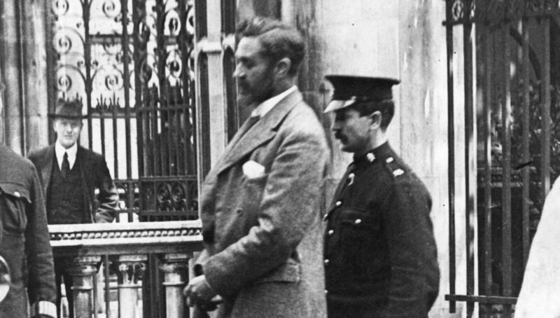 Irish patriot and British consular official Roger Casement is escorted to the gallows of Pentonville Prison, London. He was charged and found guilty of treason after trying to obtain German aid for Irish independence. File picture: Hulton Archive/Getty Images Irish patriot and British consular official Roger Casement is escorted to the gallows of Pentonville Prison, London. He was charged and found guilty of treason after trying to obtain German aid for Irish independence. File picture: Hulton Archive/Getty Images