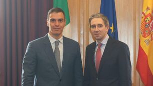 <p>Spain's Pedro Sánchez visits Simon Harris yesterday. Picture: Government Information Service</p>