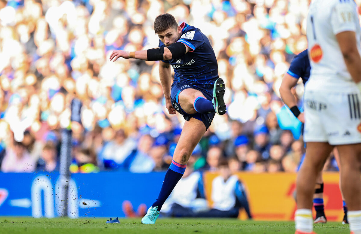 Leinster’s Ross Byrne kicks a penalty. Picture: ©INPHO/Billy Stickland