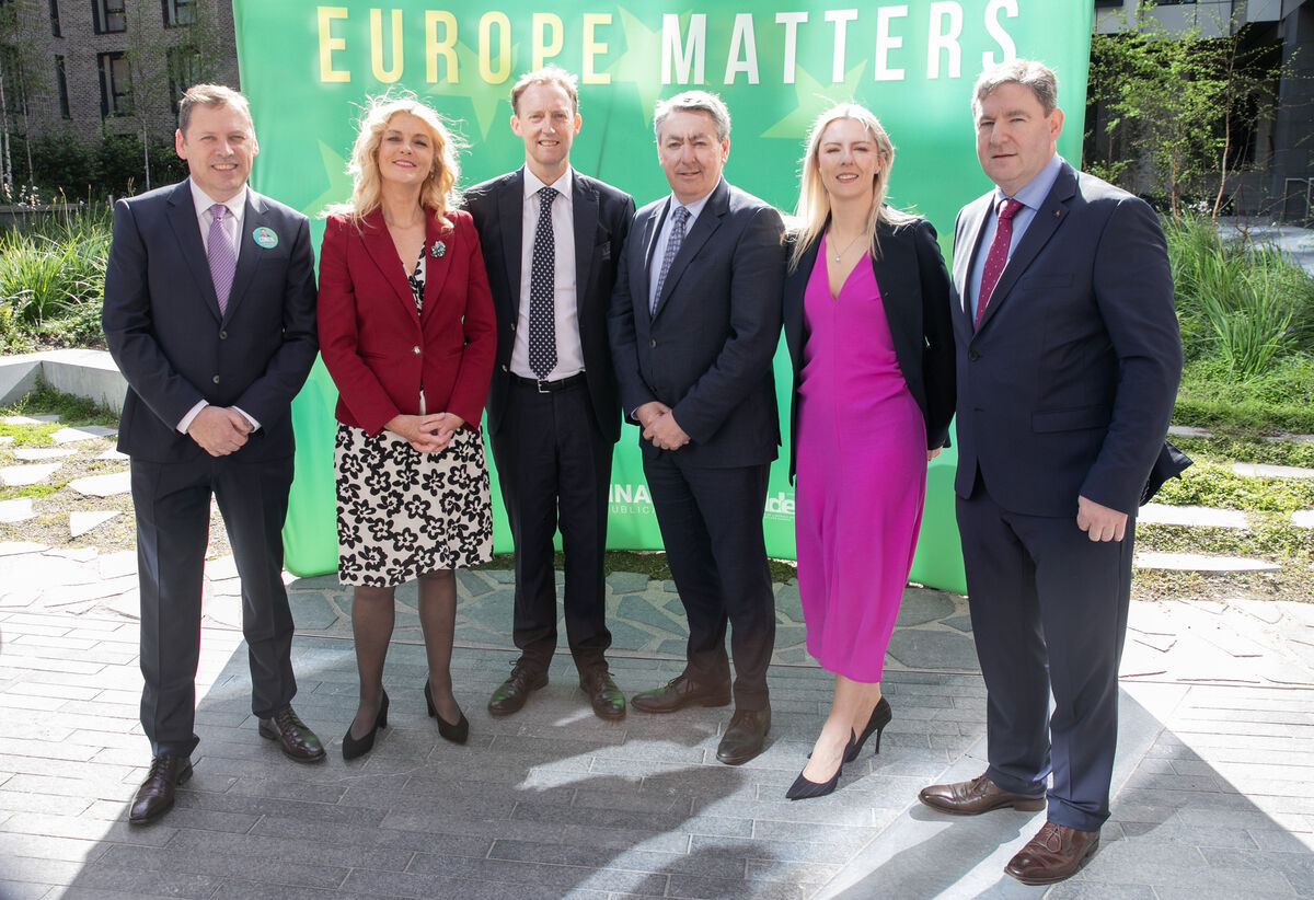 Fianna Fáil European Parliament candidates at the ard fheis: Barry Cowen TD (Midlands-North-West); Cynthia Ní Mhurchú (South); Barry Andrews MEP (Dublin); Billy Kelleher MEP (South) and senators Lisa Chambers and Niall Blaney who the party added to the ticket in Midlands-North-West. Picture: Gareth Chaney Fianna Fáil European Parliament candidates at the ard fheis: Barry Cowen TD (Midlands-North-West); Cynthia Ní Mhurchú (South); Barry Andrews MEP (Dublin); Billy Kelleher MEP (South) and senators Lisa Chambers and Niall Blaney who the party added to the ticket in Midlands-North-West. Picture: Gareth Chaney