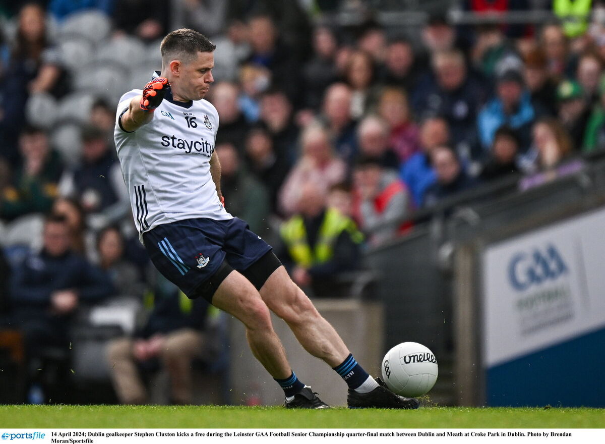 Dublin goalkeeper Stephen Cluxton kicks a free. Photo by Brendan Moran/Sportsfile
