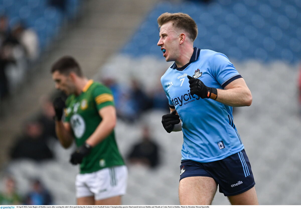 Seán Bugler of Dublin reacts after scoring his side's first goal. Picture: Brendan Moran/Sportsfile Seán Bugler of Dublin reacts after scoring his side's first goal. Picture: Brendan Moran/Sportsfile