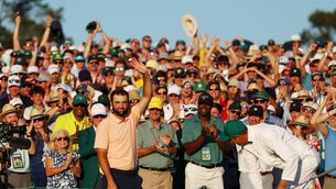 <p>AUGUSTA GREATNESS: Scottie Scheffler of the United States celebrates on the 18th green after winning the 2024 Masters Tournament. Pic: Maddie Meyer, Getty Images</p>