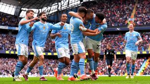 <p>Manchester City's Mateo Kovacic celebrates with team-mates Julian Alvarez and Matheus Nunes.</p>