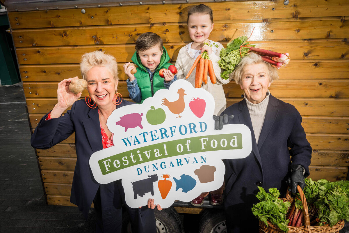 Celebrating the launch of the 15th Annual Waterford Food Festival, from left to right, are Fesitval Director Eunice Power; siblings Hugo, aged 5 and Frances Cass, aged 7 and Ethna Sheehan. This year's program, set for April 19-21 in Dungarvan, Co. Waterford, features 85 food and family fun-themed events.