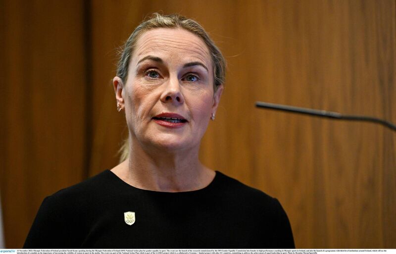 Sarah Keane speaking during the Olympic Federation of Ireland (OFI) National Action plan for gender equality in sport.