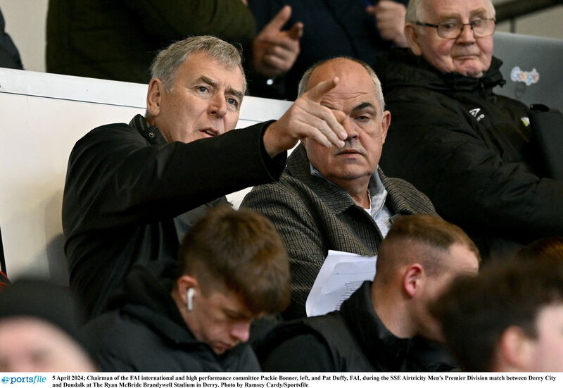 Chairman of the FAI international and high performance committee Packie Bonner (left).