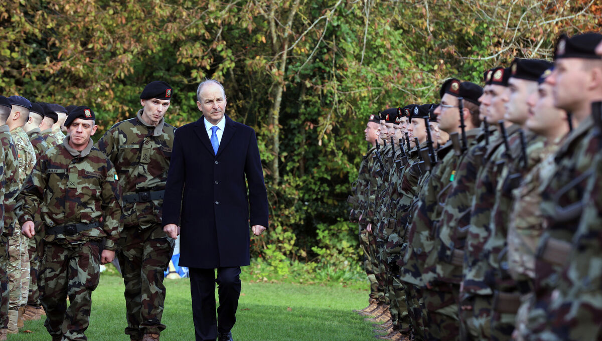 Tánaiste Micheál Martin reviews members of the Irish Defences Forces of the 123rd Infantry Battalion prior to their departure for a six-month deployment to Lebanon as part of the United Nations Interim Force in Lebanon (Unifil), in Kilkenny Castle, in 2023. Picture: Eamonn Farrell/RollingNews.ie
