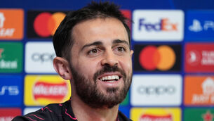 <p>Manchester City’s Bernardo Silva faces the media (Martin Rickett/PA).</p>