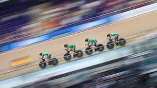 <p>The Irish women’s team pursuit of Lara Gillespie, Emily Kay, Kelly Murphy and Alice Sharpe at the 2023 UCI Cycling World Championships. Picture credit ©INPHO/SWpix/Charlie Forgham-Bailey</p>