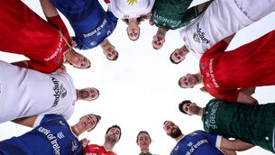 <p>'HUGE COMPLIMENT': Connacht Rugby’s Mack Hansen, Byron Ralston and Ava Ryder, Ulster Rugby’s Jacob Stockdale, Rob Herring and Abby Moyles, Munster Rugby’s Kate Flannery, John Ryan and Paddy Patterson and Leinster Rugby’s Jamison Gibson-Park, Josh van der Flier, Aimee Clarke. Pic: Dan Sheridan, Inpho</p>