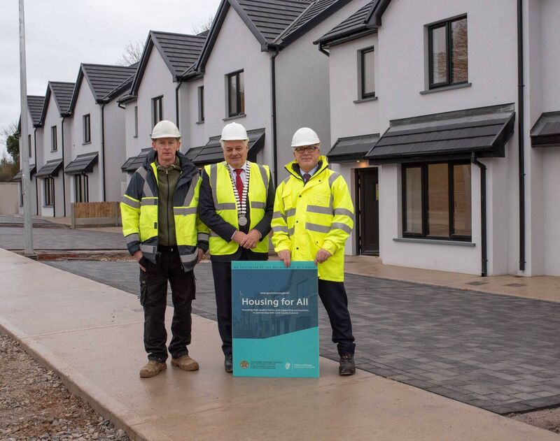 New homes: Mayor of the County of Cork, Cllr Frank O'Flynn, with Declan Magner, project manager with Vella Homes, and Maurice Manning, Director of Services Housing, Cork County Council. The Council announced a new Affordable Housing Purchase Scheme in Fermoy in March, with new three-bed houses at Rathealy Close, Fermoy. Applications can be made online via the Council’s website www.corkcoco.ie. Photo: Sean Jefferies New homes: Mayor of the County of Cork, Cllr Frank O'Flynn, with Declan Magner, project manager with Vella Homes, and Maurice Manning, Director of Services Housing, Cork County Council. The Council announced a new Affordable Housing Purchase Scheme in Fermoy in March, with new three-bed houses at Rathealy Close, Fermoy. Applications can be made online via the Council’s website www.corkcoco.ie. Photo: Sean Jefferies