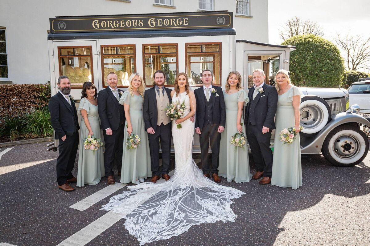 Laura O’Moore and Barry McCarthy with their wedding party. Pictures: Dermot Sullivan
