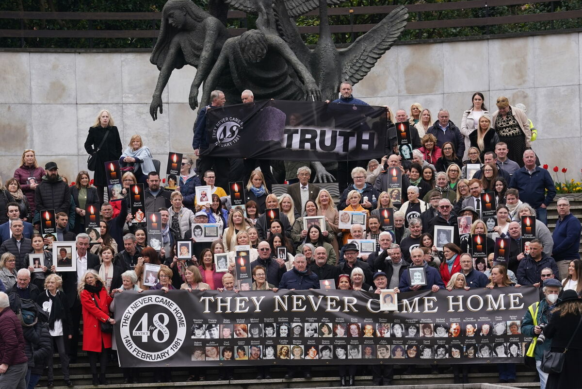 Survivors and family members in the Garden of Remembrance in Dublin after the verdict of unlawful killing was returned. Picture: Brian Lawless