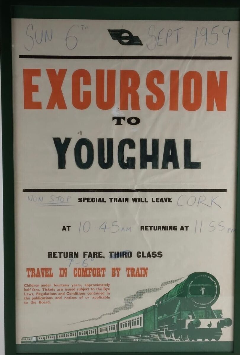 A poster for a 1959 excursion to Youghal at Fonsie Mealy.