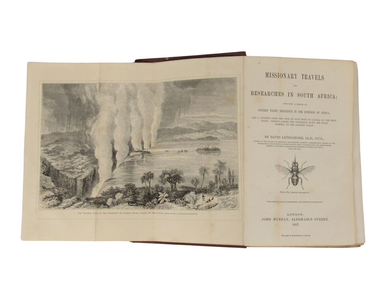 An 1857 work on Missionary Travels and Researches in South Africa by David Livingstone at Fonsie Mealy. This was 14 years before Dr. Livingstone by found by Henry Morton Stanley near what was then Lake Tanganyika in present day Tanzania.