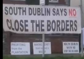 A banner that was hung outside Roderic O'Gorman's house in Dublin on Thursday night. 
