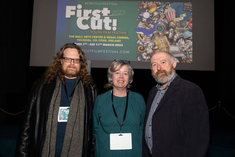 Promoting ‘First Cut!’ Youth Film Festival in the Regal Cinema in Youghal, which takes place every March: Max Le Cain, programme manager, Una Feely, festival producer, Ian McDonagh, County Arts Officer, screening over 200 films created by emerging filmmakers in Ireland. 