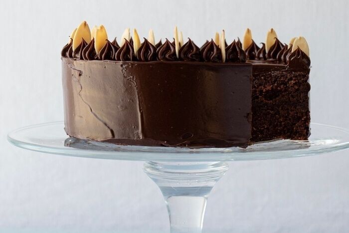 Ballymaloe chocolate almond gateau with crystallised violets