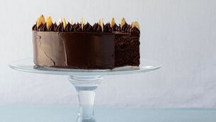 <p>Ballymaloe Chocolate Almond Gateau with Crystallised Violets.</p>