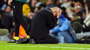 <p>Manchester City manager Pep Guardiola during the UEFA Champions League quarter-final, second leg match at the Etihad. Photo credit: Mike Egerton/PA Wire.</p>