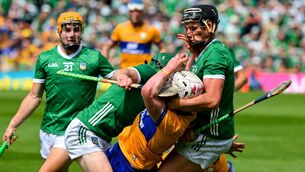 <p>ANOTHER TUSSLE EXPECTED: Adam Hogan of Clare is tackled by William O'Donoghue and Gearoid Hegarty of Limerick. Pic: Ray McManus, Sportsfile</p> <p>ANOTHER TUSSLE EXPECTED: Adam Hogan of Clare is tackled by William O'Donoghue and Gearoid Hegarty of Limerick. Pic: Ray McManus, Sportsfile</p>