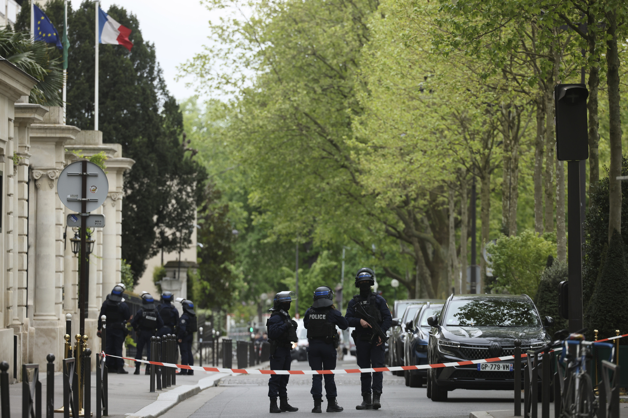 Police in Paris detain man wearing fake explosives vest at Iranian consulate
