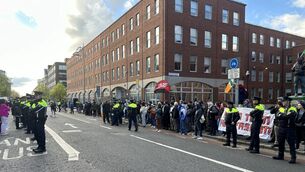 <p>Gardai and protesters on Mount Street. Picture: Cillian Sherlock/PA</p> <p>Gardai and protesters on Mount Street. Picture: Cillian Sherlock/PA</p>