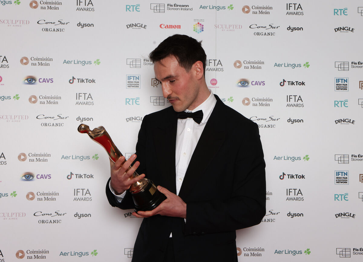 Éanna Hardwicke was presented with the first award of the night for his chilling performance in The Sixth Commandment. Picture: Leon Farrell / Photocall Ireland