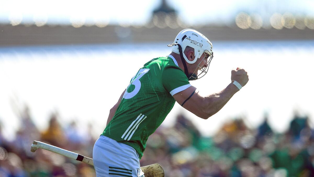Aaron Gillane of Limerick celebrates his side's goal, scored by team-mate Diarmaid Byrnes. Pic: John Sheridan, Sportsfile Aaron Gillane of Limerick celebrates his side's goal, scored by team-mate Diarmaid Byrnes. Pic: John Sheridan, Sportsfile