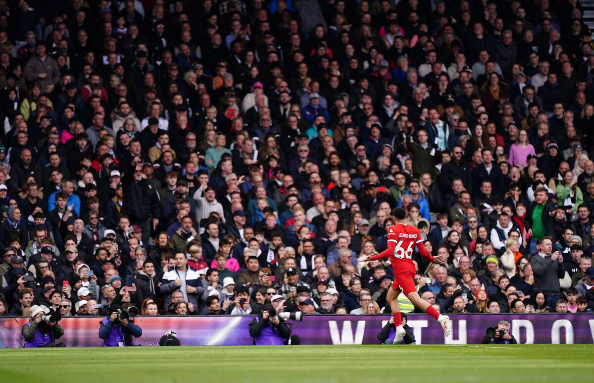 Liverpool's Trent Alexander-Arnold celebrates. Photo credit: Zac Goodwin/PA Wire.