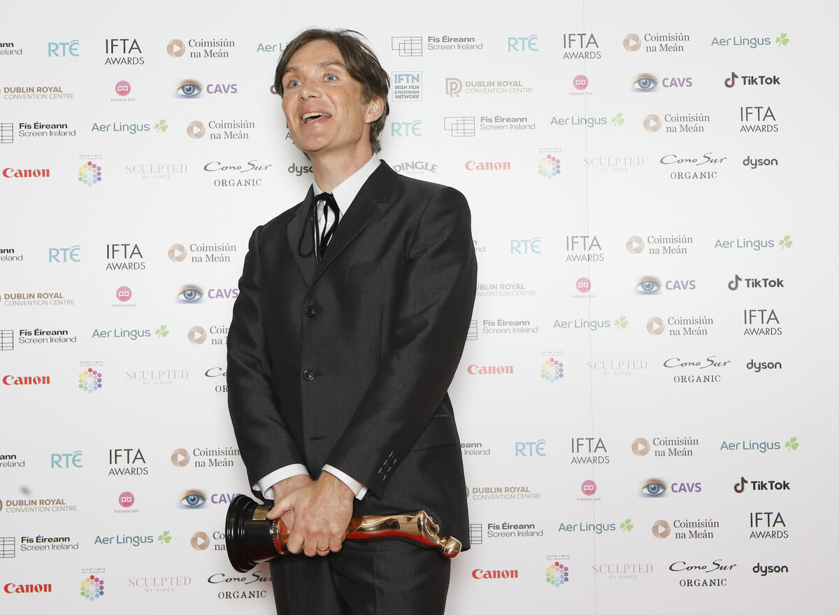 The Irish Film and Television Academy (IFTA) Awards took place at the Dublin Royal Convention Centre. Photo shows: Winner of Leading Actor Film award for Oppenheimer, Cillian Murphy. Picture: Leon Farrell / Photocall Ireland The Irish Film and Television Academy (IFTA) Awards took place at the Dublin Royal Convention Centre. Photo shows: Winner of Leading Actor Film award for Oppenheimer, Cillian Murphy. Picture: Leon Farrell / Photocall Ireland