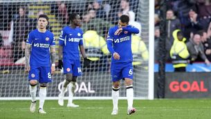 <p>Chelsea's Thiago Silva (right) and Enzo Fernandez appear dejected after Sheffield United's Oli McBurnie scores. Photo credit: Nick Potts/PA Wire.</p>