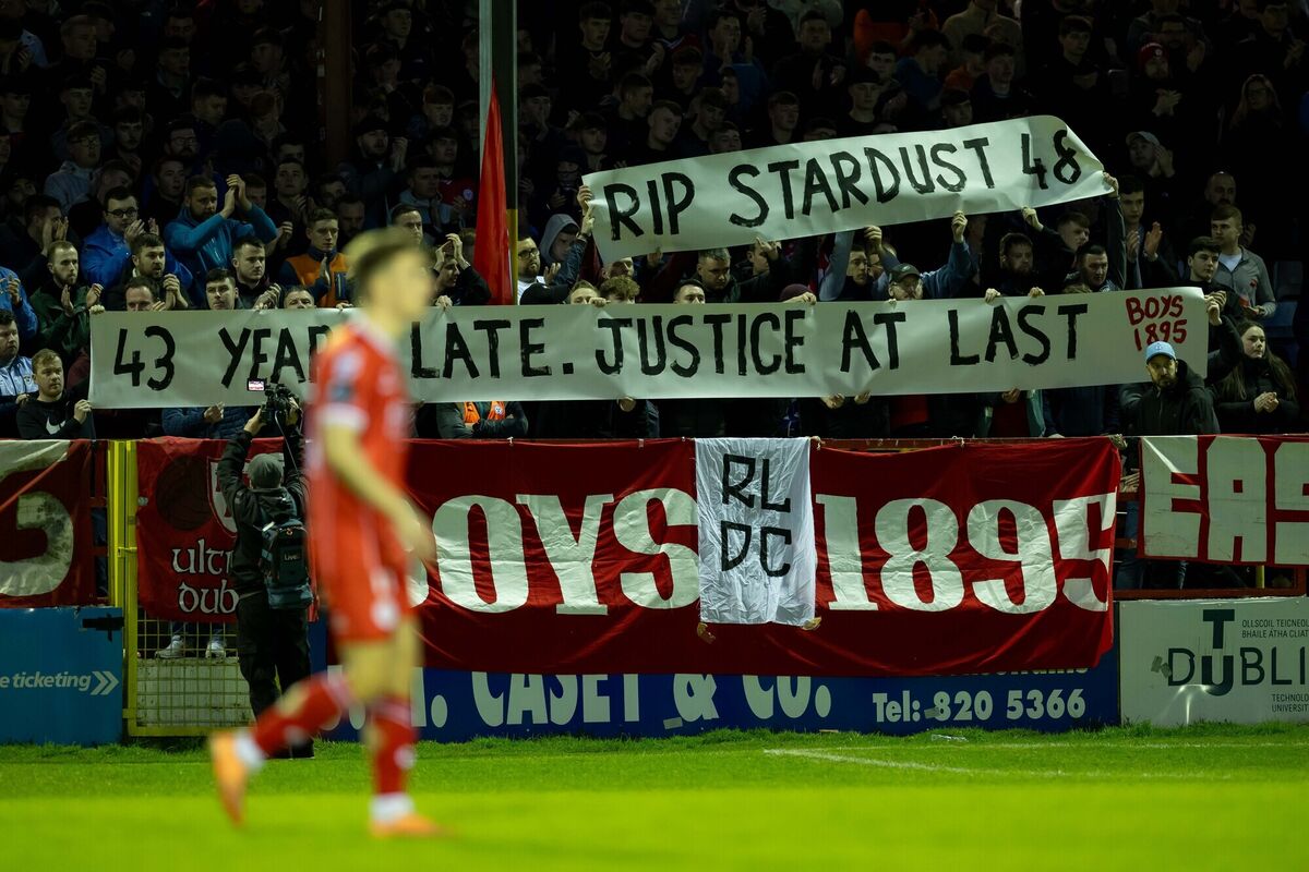Shelbourne fans display a banner in support oof the Stardust victims. Picture: ©INPHO/Morgan Treacy