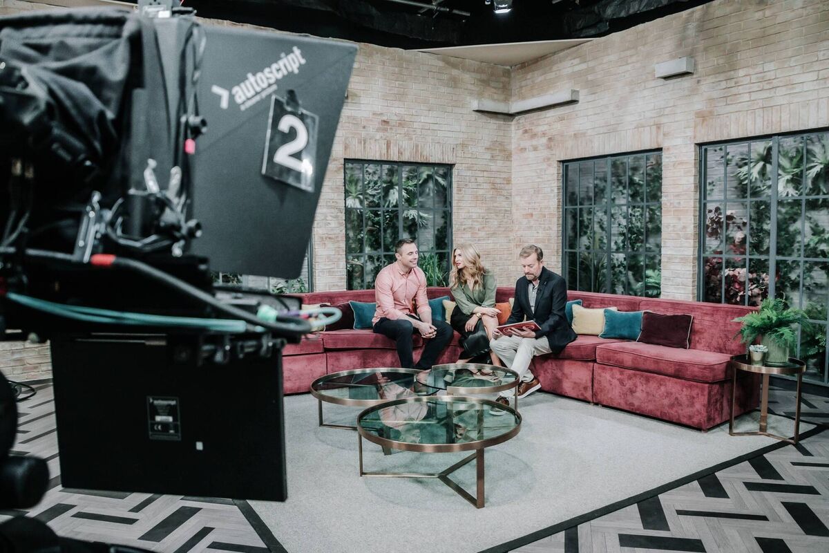 Tommy Bowe, Muireann O'Connell and Alan Hughes on the set of Virgin Media's Ireland AM. Picture: Nina Val