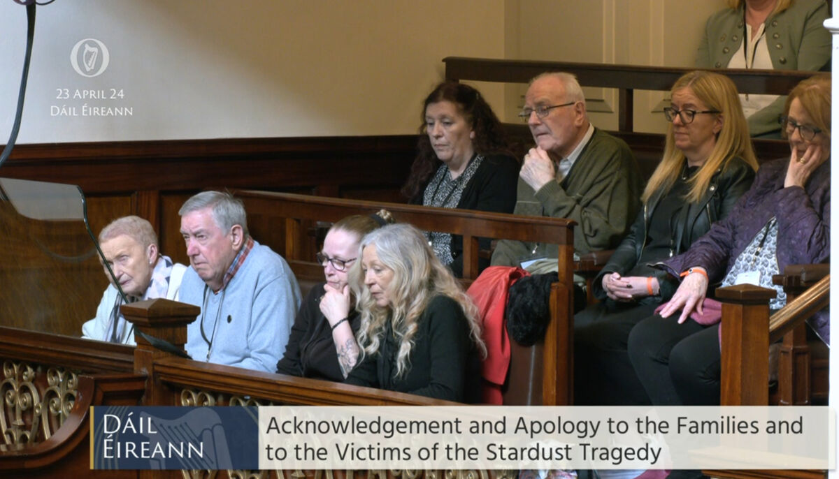 The survivors and the families of the Stardust victims listening in the gallery of Dáil Éireann, Dublin. Picture: Oireachtas TV/PA The survivors and the families of the Stardust victims listening in the gallery of Dáil Éireann, Dublin. Picture: Oireachtas TV/PA