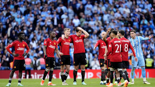 <p>OVER ACHIEVEMENT: Manchester United players during the FA Cup semi-final penalty shootout. Pic: Nick Potts/PA</p>