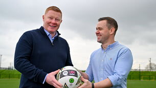 <p>WORKING ON IT: LOI Development Manager Will Clarke, left, and FAI Assistant Director of Football Shane Robinson. Pic: Tyler Miller, Sportsfile</p>