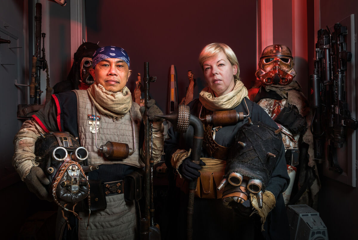 Nuri Albakri (left) and his wife Caroline Walsh dressed as Tusken Raiders at their home in Dunmanway. Picture: David Creedon