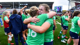 <p>BACK IN THE BIG TIME: Clíodhna Moloney, left, and Dorothy Wall of Ireland. Pic: Ben McShane, Sportsfile</p>