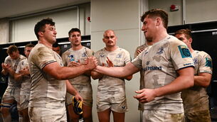 <p>SPECIAL MOMENT: Gus McCarthy of Leinster is presented with his first Leinster cap by teammate Thomas Clarkson. Pic: Harry Murphy, Sportsfile</p>