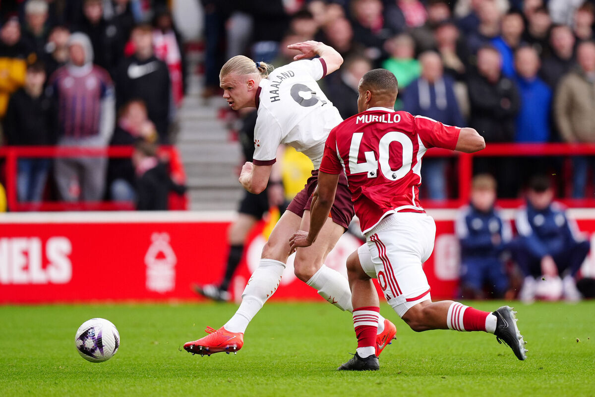 Manchester City's Erling Haaland scores against Nottingham Forest. Picture: Mike Egerton/PA Wire.