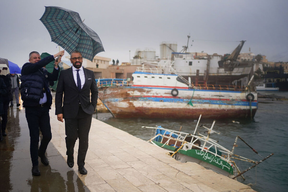 UK home secretary James Cleverly on last Thursday's visit to Lampedusa, focusing on the migrants whose landing on the Italian island marks their arrival into Europe. His meeting with Ireland's Justice Mister, scheduled for Monday, has now been postponed. Picture: Victoria Jones/PA UK home secretary James Cleverly on last Thursday's visit to Lampedusa, focusing on the migrants whose landing on the Italian island marks their arrival into Europe. His meeting with Ireland's Justice Mister, scheduled for Monday, has now been postponed. Picture: Victoria Jones/PA