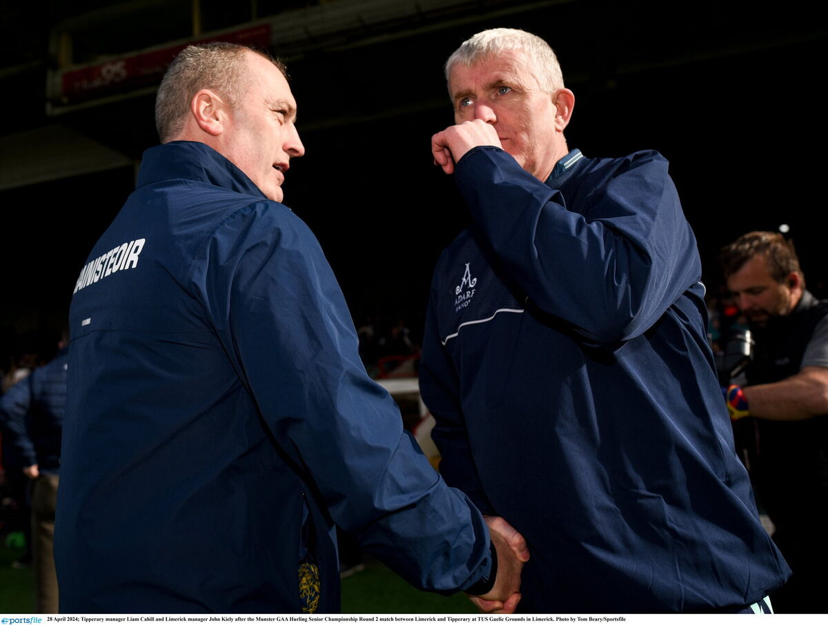 Tipperary manager Liam Cahill and Limerick manager John Kiel. Photo by Tom Beary/Sportsfile