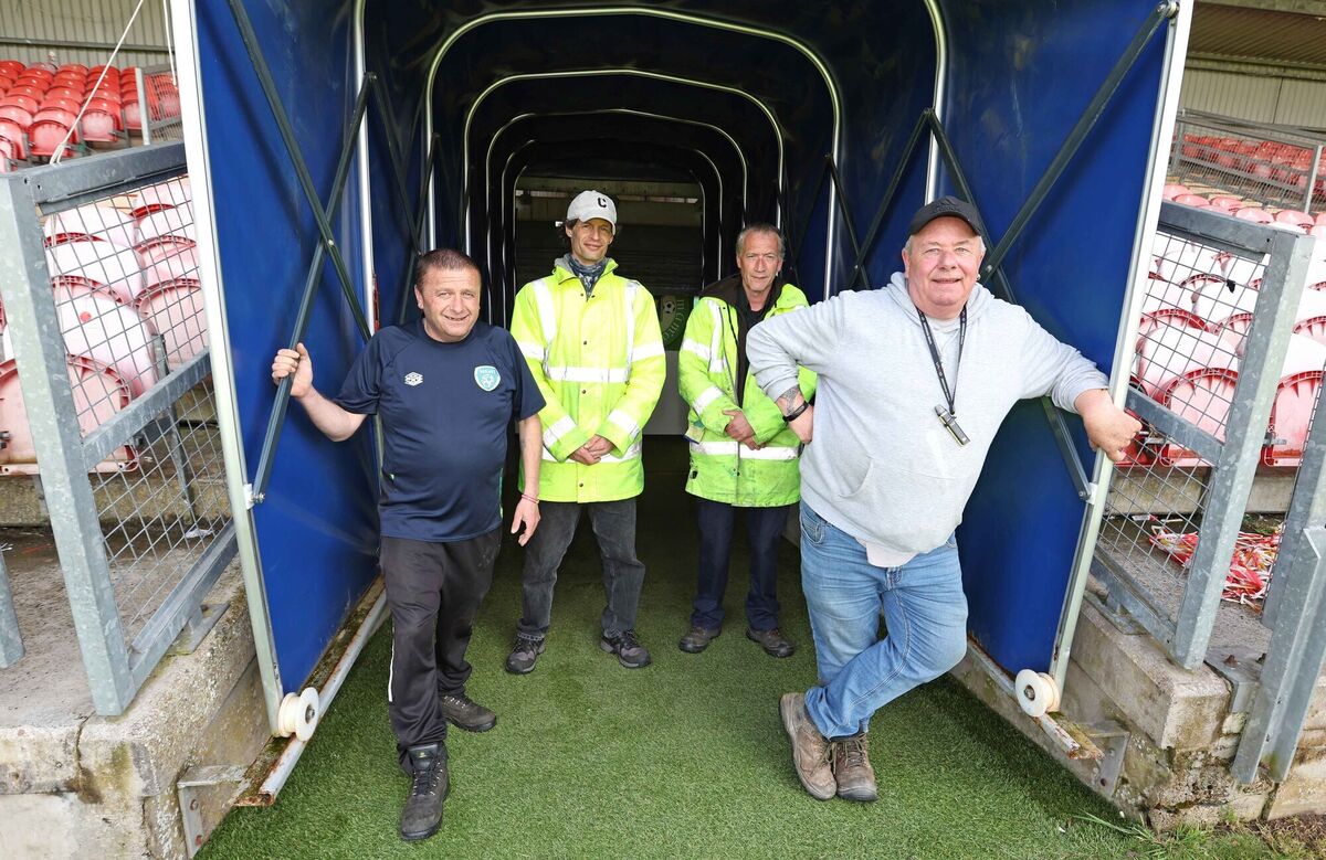 RECOVERY TEAM: Turner's Cross grounds keeping staff, Kevin McCabe, Andrej Vevera, Mick Murphy and Sean Murphy. Pic: Jim Coughlan.