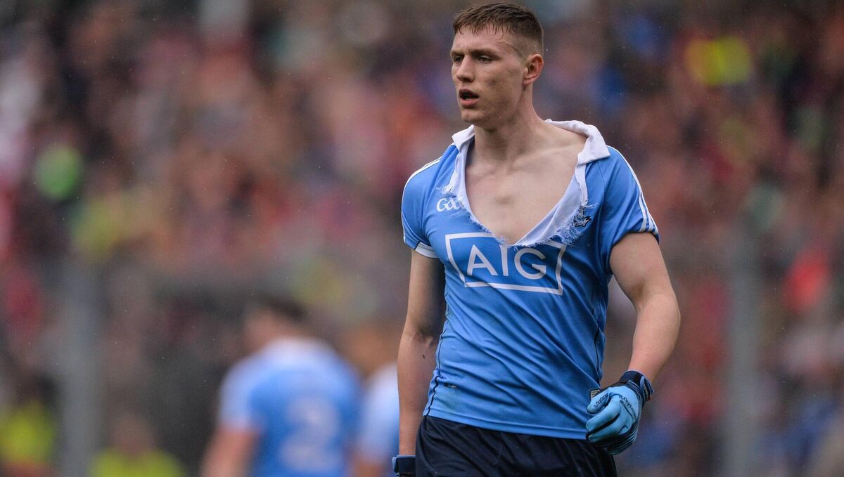 John Small of Dublin with a ripped jersey after an off-the-ball incident with Colm Boyle of Mayo. Pic: Piaras Ó Mídheach/Sportsfile John Small of Dublin with a ripped jersey after an off-the-ball incident with Colm Boyle of Mayo. Pic: Piaras Ó Mídheach/Sportsfile
