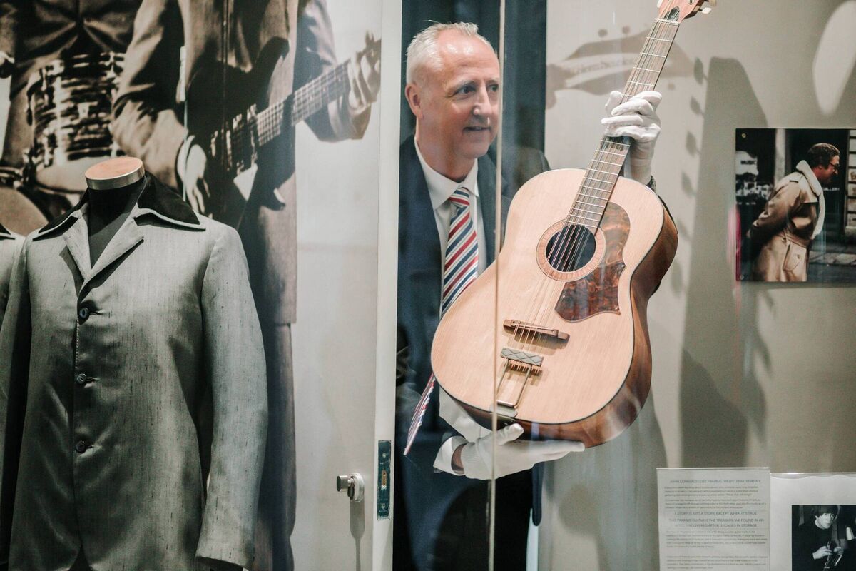 Martin Nolan, executive director of Julien's Auctions, with John Lennon's Framus 12-string hootenanny acoustic guitar. Picture: Nina Val